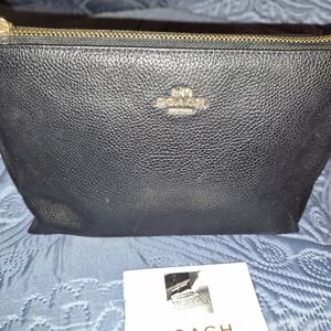 Coach Black Pebbled Leather Wristlet Clutch with Gold Hardware